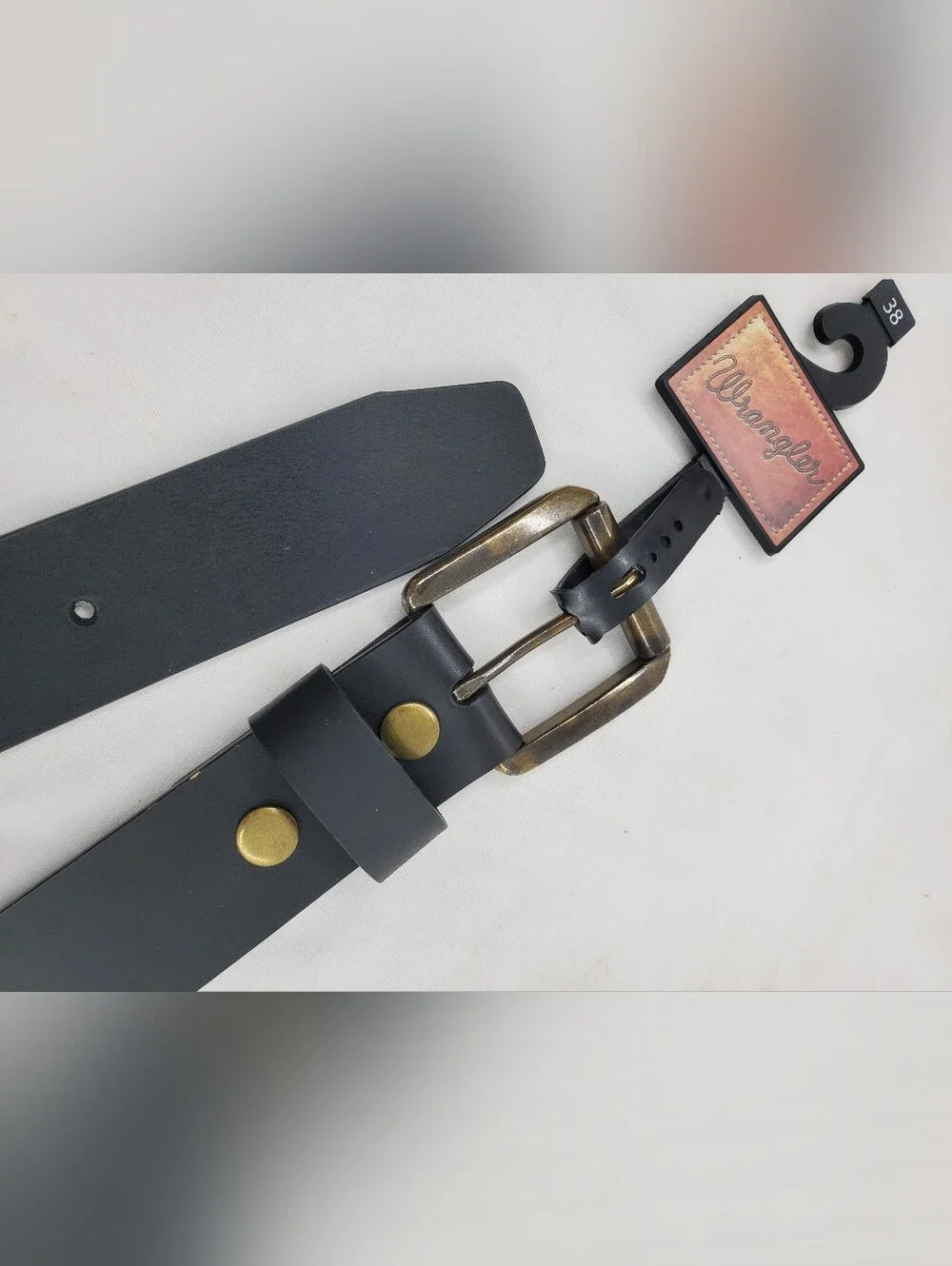 Men's Black Leather Belt with Brass Buckle